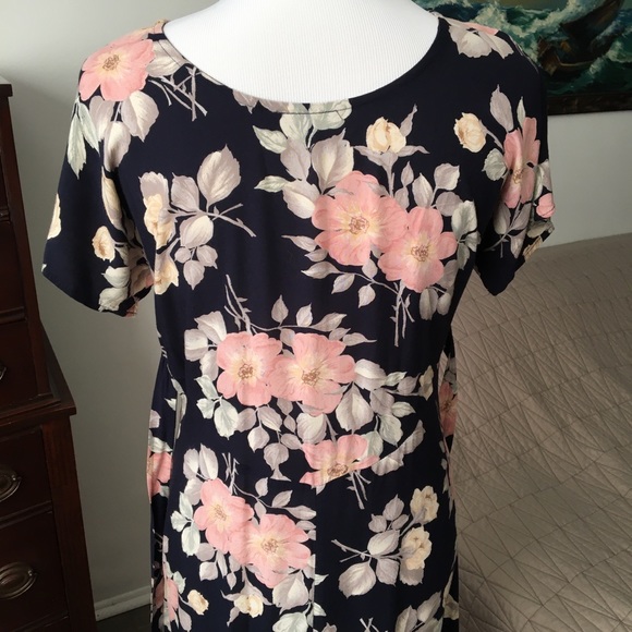 90s Spring Floral Navy Pink Maxi Dress Comfortable Tie Back Casual Dress Grunge - Picture 8 of 9